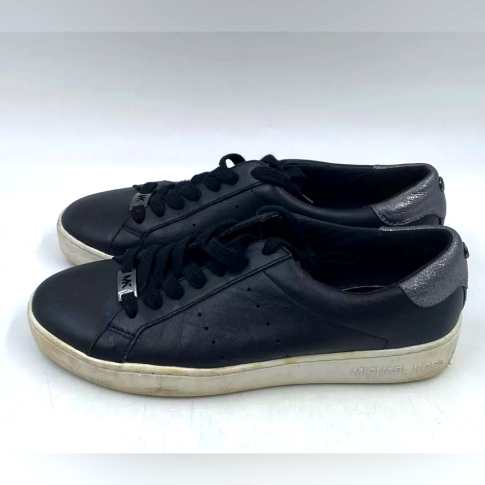 Michael Kors MK Irving Black Leather Low Top Lace-Up Sneaker Shoes Size 7.5 M - Picture 5 of 9
